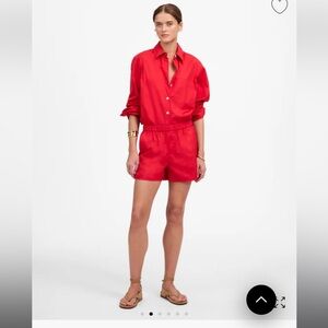 Red Button-Up Shirt and Shorts Set